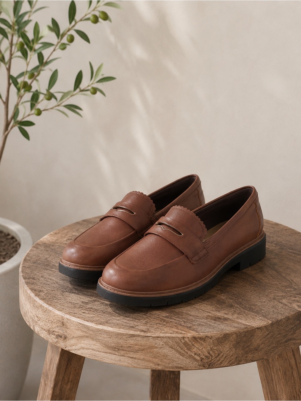 CLARKS | Westlynn Glow Cognac Leather Lug Sole Loafers | 6.5 Wide